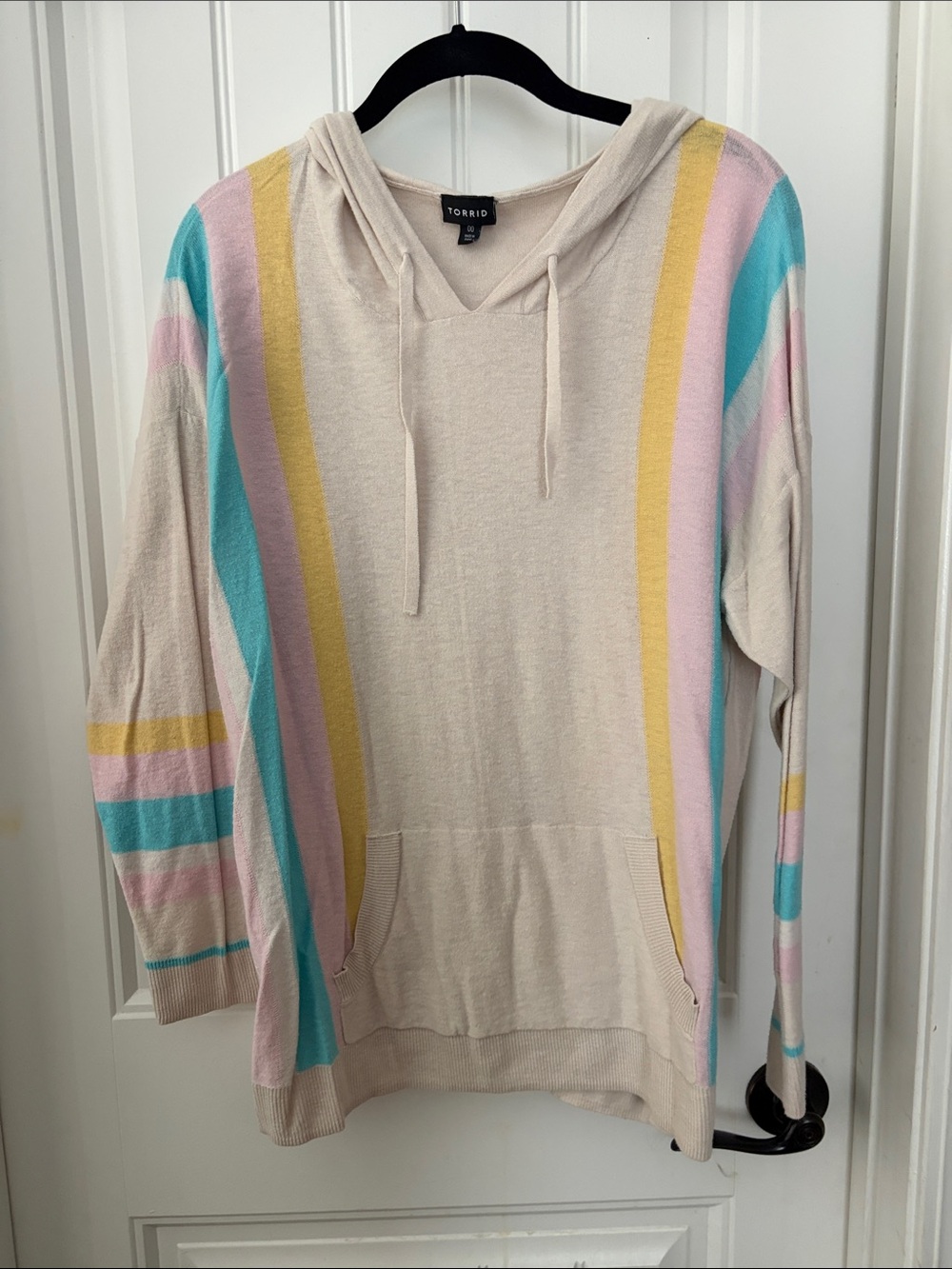torrid Cream Hoodie Sweater with Pastel Stripes worn 1 time